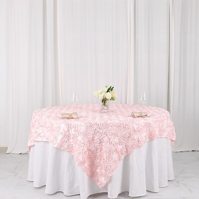 #ad 72x72quot; Blush SATIN Raised Roses TABLE OVERLAYS Unique Wedding Party Toppers