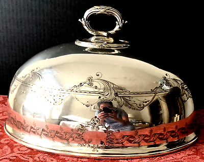#ad Antique English Silver Plate Meat Food Dome Display