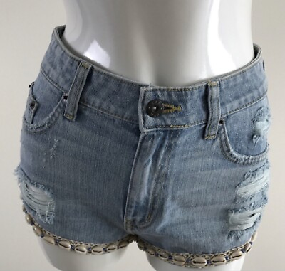 #ad Carmar LF Distressed Denim Jean Shorts With Shells amp; Pearls Womens Size 26