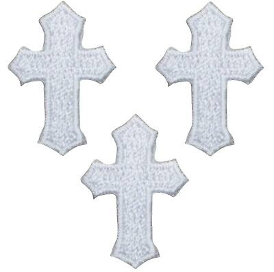 #ad Mini Cross Applique Patch White Religious Jesus Badge 1.25quot; 3 Pack Iron on