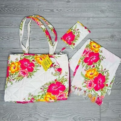 #ad Nwt pima st Martin floral tote beach bag cooler w scrunchy clutch scarf