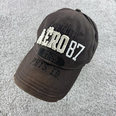 #ad Aeropostale Hats for Men Aero 87 Logo Brown Spellout Streetwear Distressed Lid