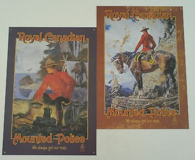 #ad RCMP on Horseback amp; Campfire 11quot; x 16quot; Canadian Mountie Tin Art Print