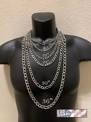#ad SILVER STAINLESS STEEL FIGARO 16quot; 30quot; WOMEN MEN 3 4 5 7 9 10 12MM CHAIN NECKLACE