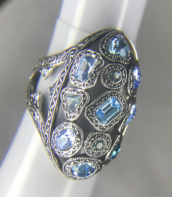 #ad Loree Rodkin Antique Silver W Blue Swarovski Crystals Ring 10 LOVE amp; ROCK HSN