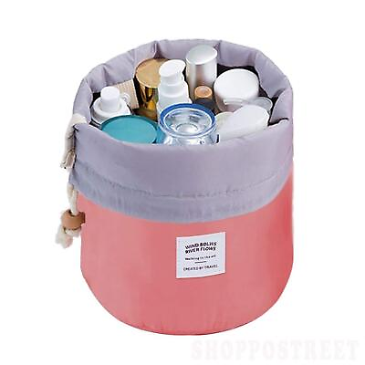 #ad Toiletry Bucket Barrel Shaped Cosmetic Bag Round Makeup Pouch for Girls