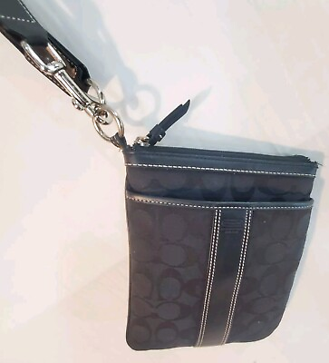 #ad COACH Black Signature Swingpack Crossbody Shoulder Bag handbag *flaw*