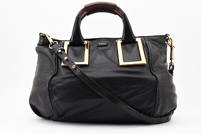 #ad Chloe Rank AB Ethel 2Way Crossbody Hand Bag Purse Gold Black Leather Authentic