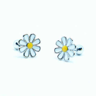 #ad 2PCS Fashion Charm Stainless Steel Chrysanthemum Daisy Flower Ear Stud Earrings