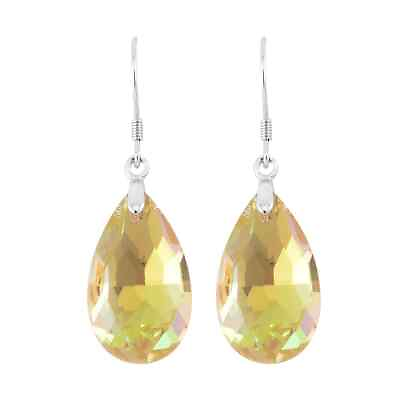 #ad 925 Sterling Silver Rhodium Plated Yellow Topaz Earrings Jewelry Gift for Women