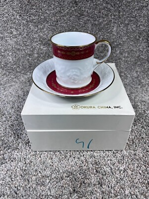 #ad Okura China Cup and Saucer set white red amp; gold ornate design tea coffee set