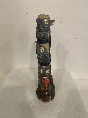 #ad Vntg Wolf Native Indian Style Totem Pole 10” Figurine Heavy Resin RARE See Photo