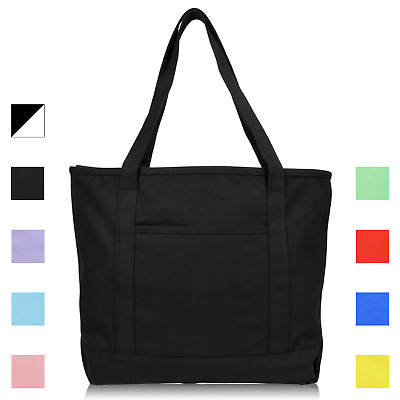 DALIX 20quot; Solid Color Cotton Canvas Shopping Tote Bag Exclusive Edition $16.99