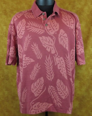 #ad Pusser Men#x27;s Polo Shirt Mauve 70% Silk amp; 30% Cotton Medium Leaf Prints