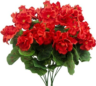 #ad FERIAL 2 Pcs Artificial Red Geranium Bush Faux Flowers Geraniums Silk Flowers Ou