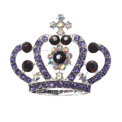 #ad Elegant Rhinestone Queen Crown Brooches Crystal Purple Princess Crown Brooch Pin