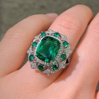 #ad New Luxury Women Girls Jewelry Charm Green Citrine Gems Fashion Silver Rings