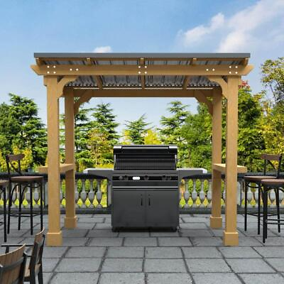 #ad VEIKOUS Gazebo 46.2 Sq Ft Outdoor Rectangle Wood Grill Type Slope Canopy Brown