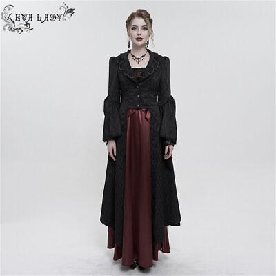 #ad Eva Lady Black Steampunk Style Costumes Gothic Retro Long Tail Coat For Women
