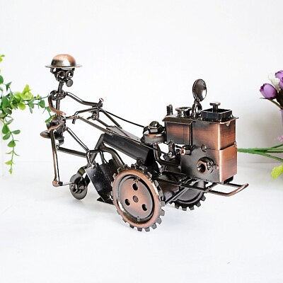 #ad Wrought iron retro ornaments handmade metal tractor model can slide and rotate
