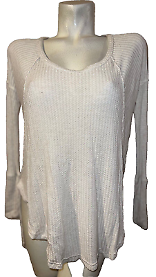 #ad FREE PEOPLE Top Women#x27;s Size S Beige Oversized Thermal Waffle Knit Comfy Shirt