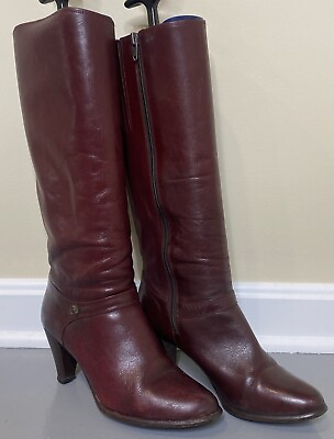 #ad Vintage Etienne Aigner Women’s Tall Boots 7.5 Oxblood Red Leather Side Zipper