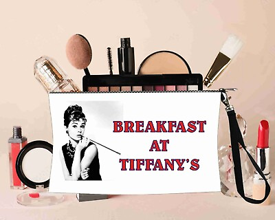 #ad Breakfast At Tiffanys Cosmetic makeup bags pouch 100% ALL linen Wtih zipper