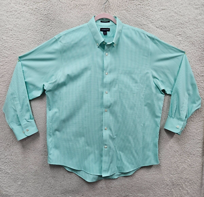 #ad Lands End Men Shirt 17.5 Blue Striped 100%Cotton Long Sleeve Classic Dress Shirt