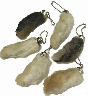 #ad 10pc NATURAL COLOR RABBIT FEET KEY CHAINS talisman bunny foot lucky key chain