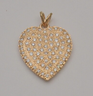 #ad 14K Solid Yellow Gold 1.0 TCW Diamond Heart Pendant Charm P4