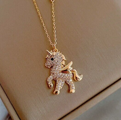 #ad Crystal Unicorn Pendant Necklace Rose Gold Crystal Jewelry Cite Gift Girl