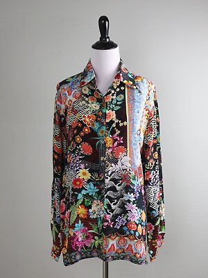 #ad SHANA $82 Mixed Vibrant Floral Button Up Hi Lo Shirt Top Size Medium