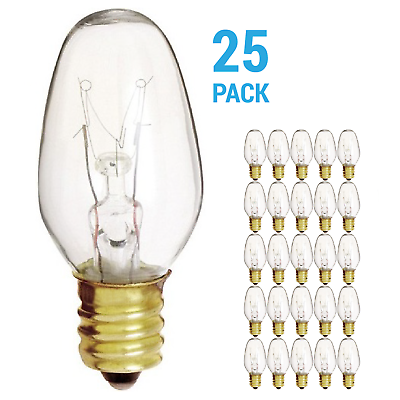 #ad 25 Pack Night Light Bulbs 7C7 7W Watt 120V Volt C7 Candelabra E12 Base Clear