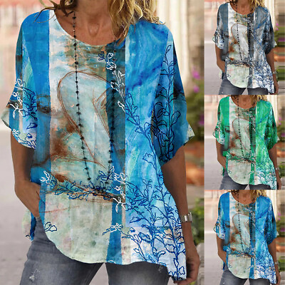 #ad Plus Size Women Boho Loose Tunic Tops Tee Ladies Summer Baggy T Shirts Blouse US