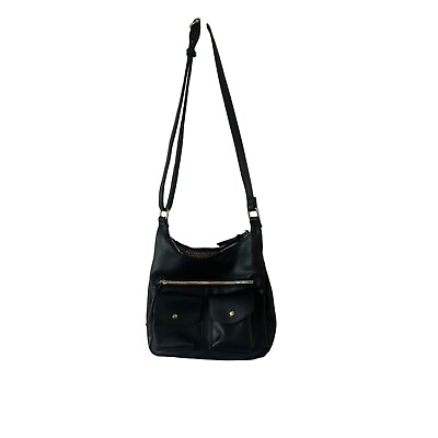 #ad Womens Black Faux Leather Shoulder Bag