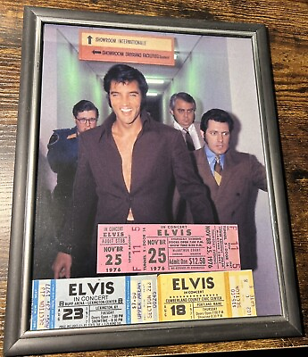 #ad Elvis Before Show Framed Reprint Photo And 3 Reprint Ticket Stubs