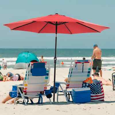 #ad #ad Red 9FT Outdoor Umbrella Beach Awning 8 Iron Umbrella Ribs Beach Yard UV