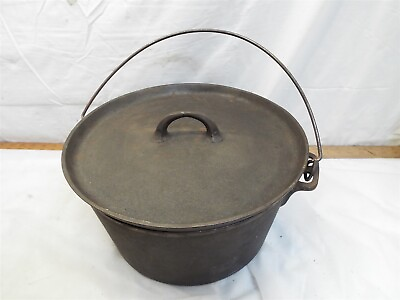 #ad Wagner No. 10 Cast Iron Large Dutch Oven Pot Pan Skillet Flat Lid Cover