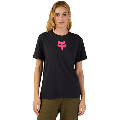 #ad Fox Racing Womens Fox Head T Shirt Short Sleeve Tee Oversized Fit Black Pink