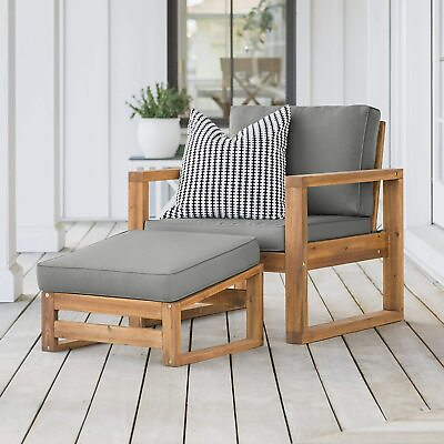 #ad Brand New Walker Edison Modern Acacia Wood Outdoor Chair And Ottoman FLF10