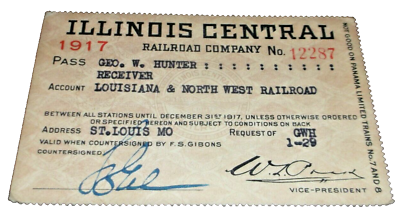 #ad 1917 ILLINOIS CENTRAL EMPLOYEE PASS #12287 Lamp;NW