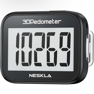 #ad NESKLA 3D Pedometer for Walking Simple Step Counter with Removable Clip Lanyard