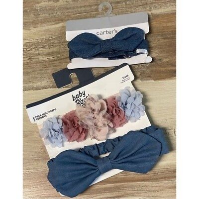 #ad NWT Carter#x27;s Baby Bow Headwraps Headbands Blue Floral 12 24 Months
