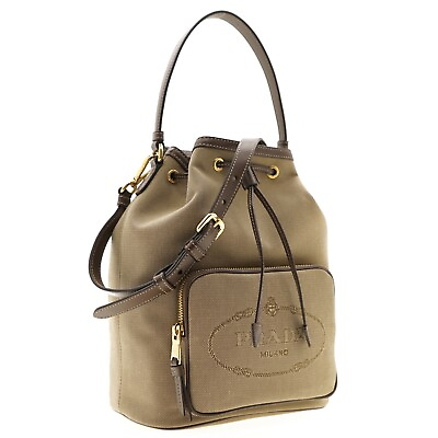 #ad Prada Drawstring Bucket Shoulder Bag Jacquard 1BH097 New