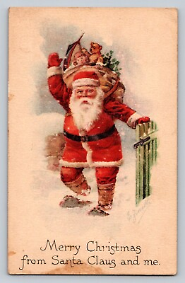 #ad c1920 Santa Claus Gate Bag Toys Doll Snow Scene Christmas P507A