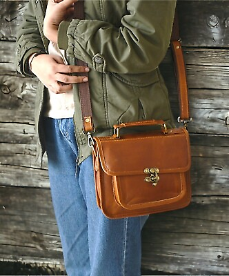#ad Genuine Buff Leather Crossbody Vintage Satchel Messenger Women#x27;s Sling Bag