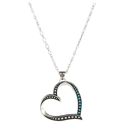 #ad Justin Ladies Silver amp; Blue Heart Pendant Necklace 22005NJ