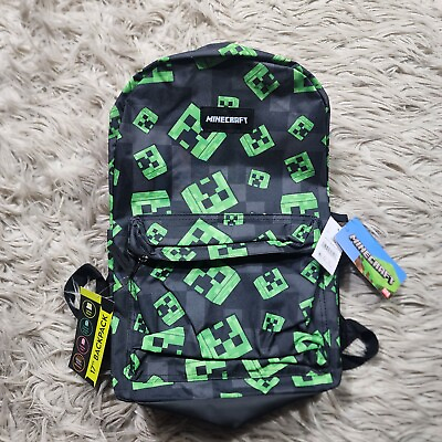 #ad Bioworld Minecraft Backpack Creeper 17quot; Laptop Black Green School Bag