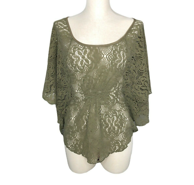Volume One Shirt Hobo Green Crocheted Junior Women Small 29quot; Chest Flutter Slve $14.28