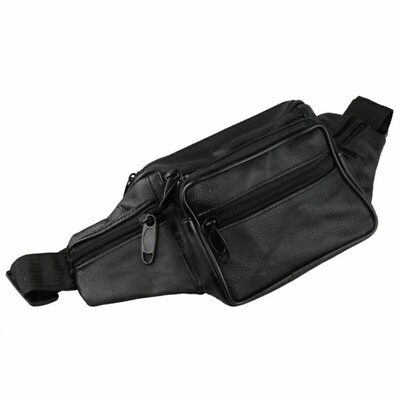 #ad Black Genuine Leather Fanny Pack Phone Holder Waist Travel Hip Jogging Bag